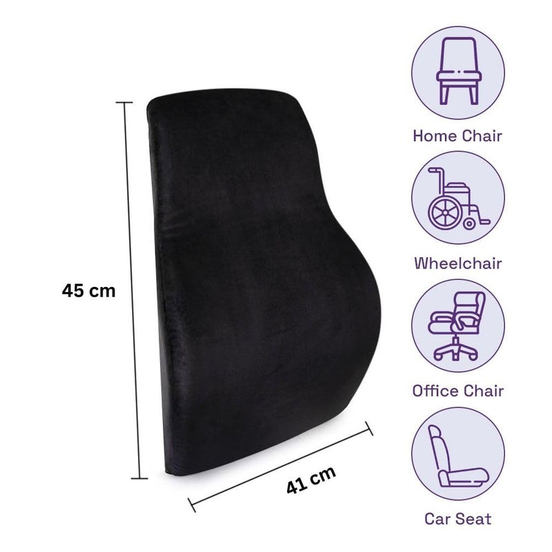 Wakefit Wakefit Back Support for Chair 1 Year Warranty Back Support for Office Chair Car Seat Back Support Memory Foam Pillow Chair Back Support for Back Pain Velvet Finish 45 x 41 x 12cms Black - Image 4