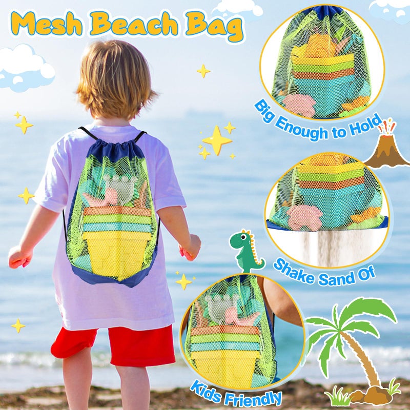 HUUIDY Beach Toys for Kids, Sand Toys with 4 Sand Buckets and Shovels for Kids, Sand Castle Building Kit with Mesh Bag & Molds, Travel Beach Essentials Sandbox Toys for Toddlers Boys Girls Age 4-12 - Image 4