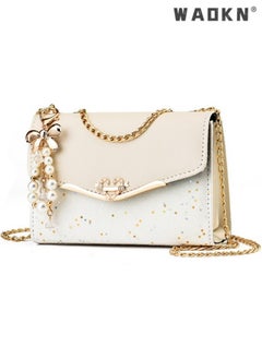 WAOKN Women's Pearl Pendant Shoulder Bag, Girls' Fashion Trend Chain Handbag Tote Bags Clutch Bag, PU Leather Crossbody Bag Sling Bag Side Bag Carry Bag for College Students and Teenagers  - Image 1