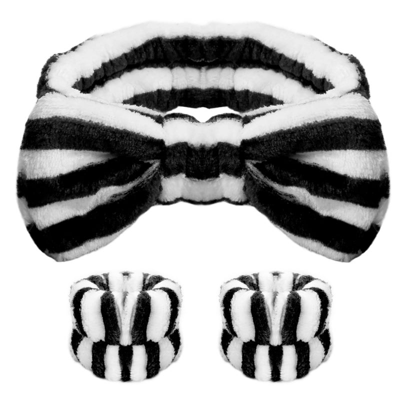 WSYUB Makeup Headband, Spa Headband and Wristband Set, Headbands for Washing Face, Black and White Headbands for Women Girls - Image 1