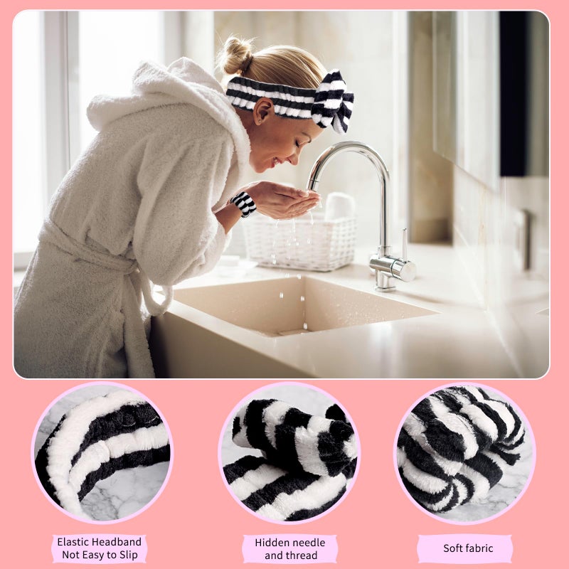 WSYUB Makeup Headband, Spa Headband and Wristband Set, Headbands for Washing Face, Black and White Headbands for Women Girls - Image 5