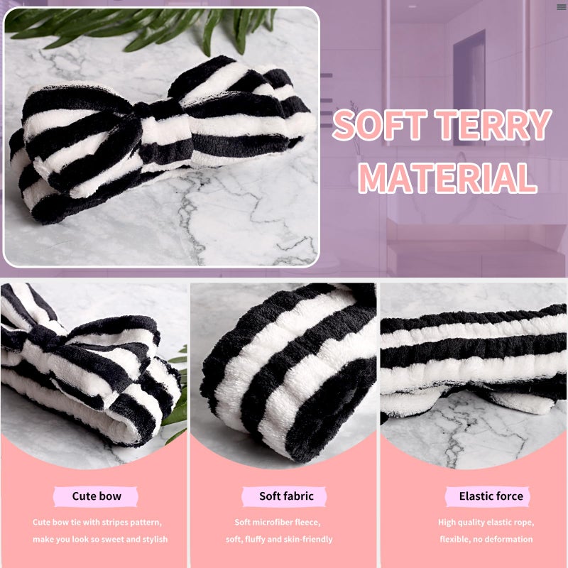 WSYUB Makeup Headband, Spa Headband and Wristband Set, Headbands for Washing Face, Black and White Headbands for Women Girls - Image 3
