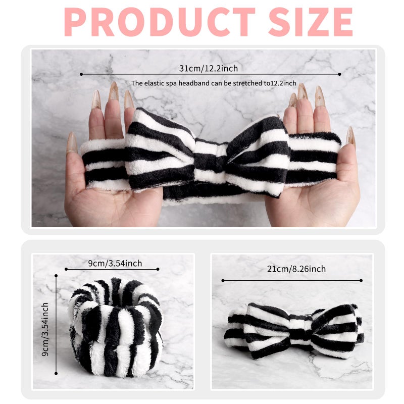 WSYUB Makeup Headband, Spa Headband and Wristband Set, Headbands for Washing Face, Black and White Headbands for Women Girls - Image 2