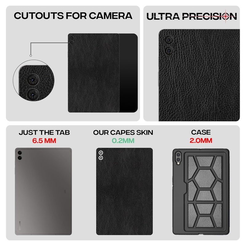 Capes Tablet Skins For Samsung Galaxy Tab S8 Plus | Ultra-Thin Protective Film | Anti-Scratch Vinyl Decal Skin | Not Case/Cover (Black Leather, Back Skin + S Pen Skin) - Image 4