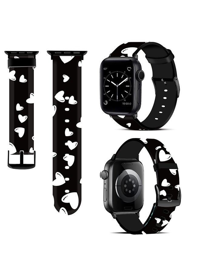 O Ozone Silicone Straps For Apple Watch Series 10 9 8 7 6 5 4 SE, 38/40/41/42mm Stylish Pattern Silicone Watch Bands - Black & White Hearts - Image 1