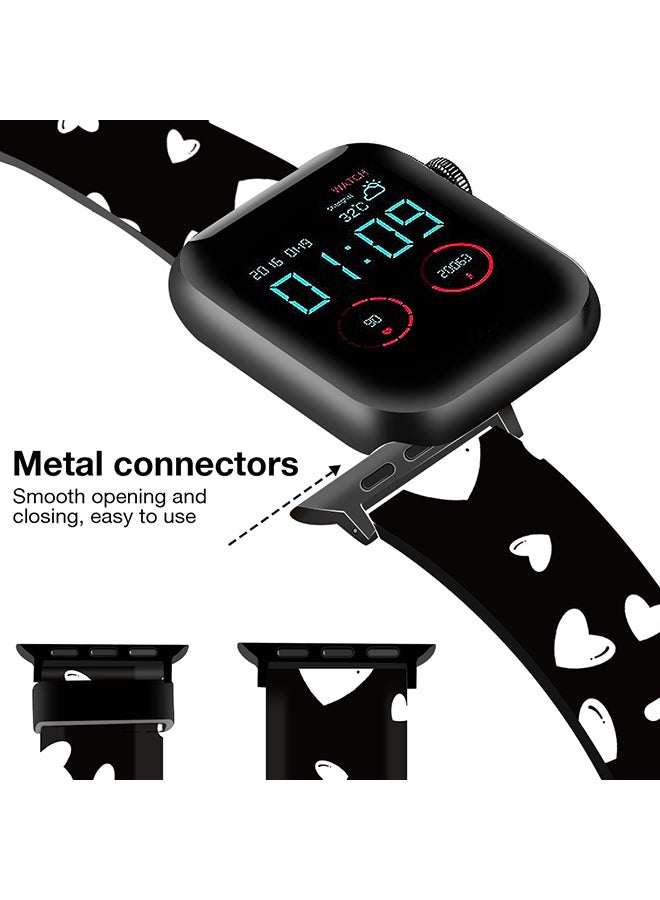 O Ozone Silicone Straps For Apple Watch Series 10 9 8 7 6 5 4 SE, 38/40/41/42mm Stylish Pattern Silicone Watch Bands - Black & White Hearts - Image 2