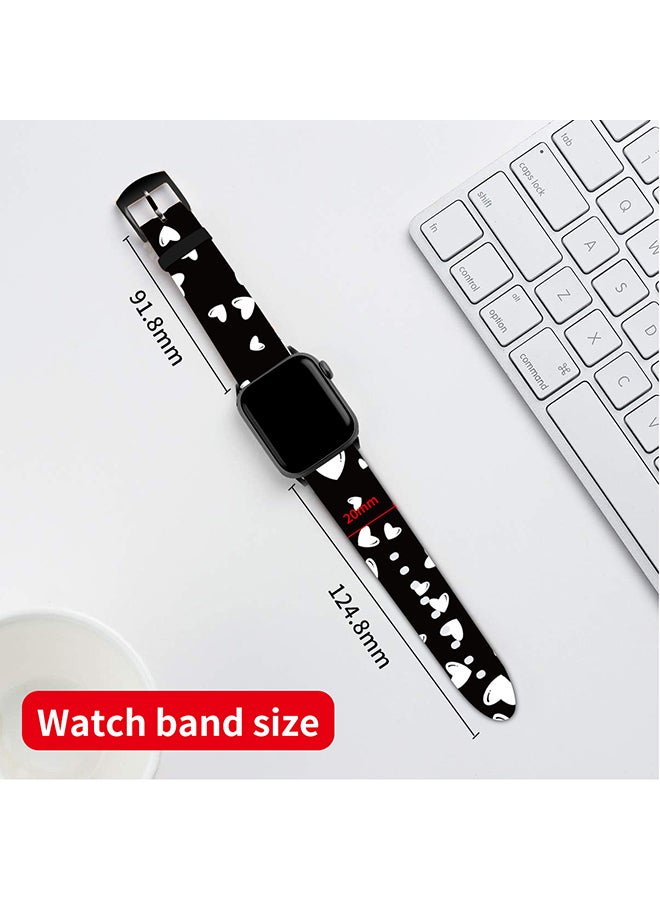 O Ozone Silicone Straps For Apple Watch Series 10 9 8 7 6 5 4 SE, 38/40/41/42mm Stylish Pattern Silicone Watch Bands - Black & White Hearts - Image 4