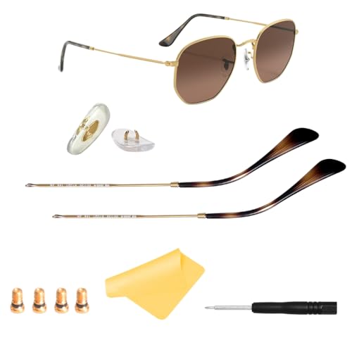HiCycle2 Replacement Temple Arm,Temple Tips for RB3447 RB3547N RB3548N RB3647N Sunglasses,with 4 Screws,1 Screwdriver. (golden temples&brown tips&golden screws) - Image 1