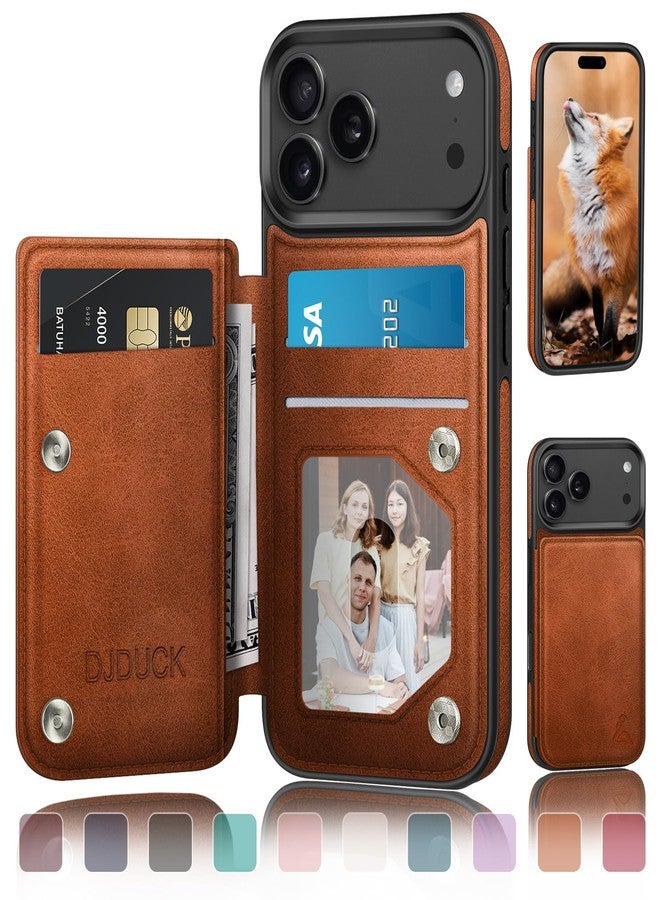 DJDUCK Designed for 17 Pro Case Wallet with Card Holder, [Magnetic Clasp Cover] [RFID Blocking Leather Protection] Shockproof Women Men Cases for 17 Pro Light Brown - Image 1