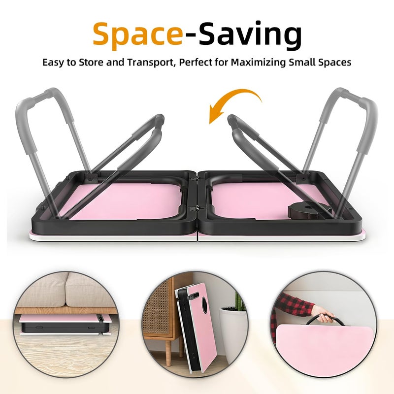 BUYIFY Foldable Laptop Bed Desk for Couch, Sofa - Large Lap Desk Tray Table with Cup Holder and Tablet Slot - Portable Notebook Stand for Eating, Writing, Studying and WFH (Pink) - Image 5