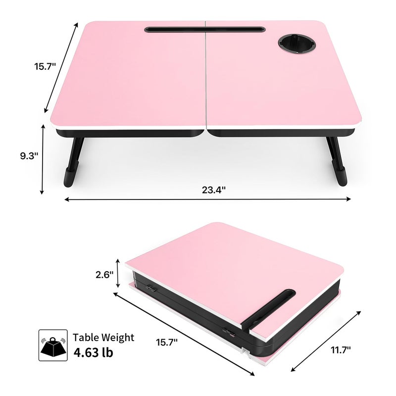 BUYIFY Foldable Laptop Bed Desk for Couch, Sofa - Large Lap Desk Tray Table with Cup Holder and Tablet Slot - Portable Notebook Stand for Eating, Writing, Studying and WFH (Pink) - Image 2