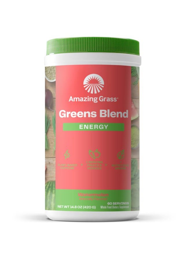 Amazing Grass طاقة سوبر فود الخضروات: مسحوق الخضروات مع كافيين نباتي، شاي ماتشا الأخضر ومسحوق جذر الشمندر، بطيخ، 60 حصة (قد يختلف التعبئة) - Image 1