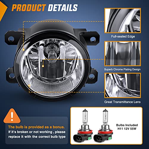Nilight Fog Lights Assembly Compatible with 2013 2014 2015 2016 2017 2018 2019 2020 Honda City CRV CRZ Civic Crosstour Ram Promaster Jeep Cherokee Compass Acura TSX ILX RDX Chrysler - Image 3