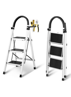 DubaiGallery Step Ladder 3 Step Folding with with Anti-Slip and Wide Pedal,Portable Foldable,Tall Sturdy Step Ladder with Handgrip for Home Kitchen Household,White  - Image 2