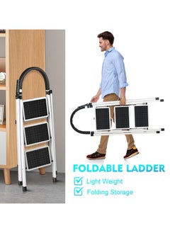 DubaiGallery Step Ladder 3 Step Folding with with Anti-Slip and Wide Pedal,Portable Foldable,Tall Sturdy Step Ladder with Handgrip for Home Kitchen Household,White  - Image 4