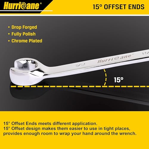 Hurricane مجموعة مفاتيح صمولة هوريكان، 6 قطع لمفاتيح خط الفرامل، مقاس SAE من 1/4 إلى 1 بوصة، 15 درجة انحراف مزدوجة مفتوحة مع حقيبة تنظيم، لإصلاح وإزالة الصواميل على أنبوب الوقود في المساحات الضيقة - Image 2