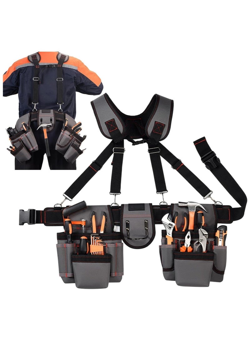 Ainawo Professional Tool Belt For Men,Tool Belts With Suspenders,Magnetic Tool Pouch, Adjustable Utility Belt Tools Organizer, Heavy Duty Construction Work Bags Tool Pouch For Electrician, Carpenter - Image 1