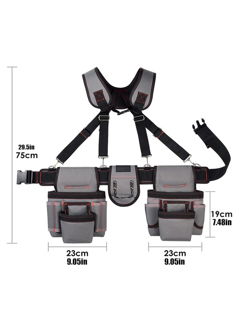 Ainawo Professional Tool Belt For Men,Tool Belts With Suspenders,Magnetic Tool Pouch, Adjustable Utility Belt Tools Organizer, Heavy Duty Construction Work Bags Tool Pouch For Electrician, Carpenter - Image 2