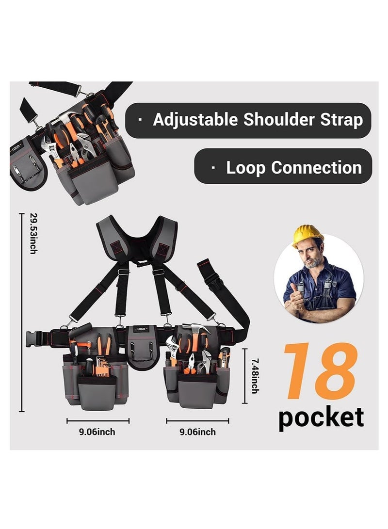 Ainawo Professional Tool Belt For Men,Tool Belts With Suspenders,Magnetic Tool Pouch, Adjustable Utility Belt Tools Organizer, Heavy Duty Construction Work Bags Tool Pouch For Electrician, Carpenter - Image 3