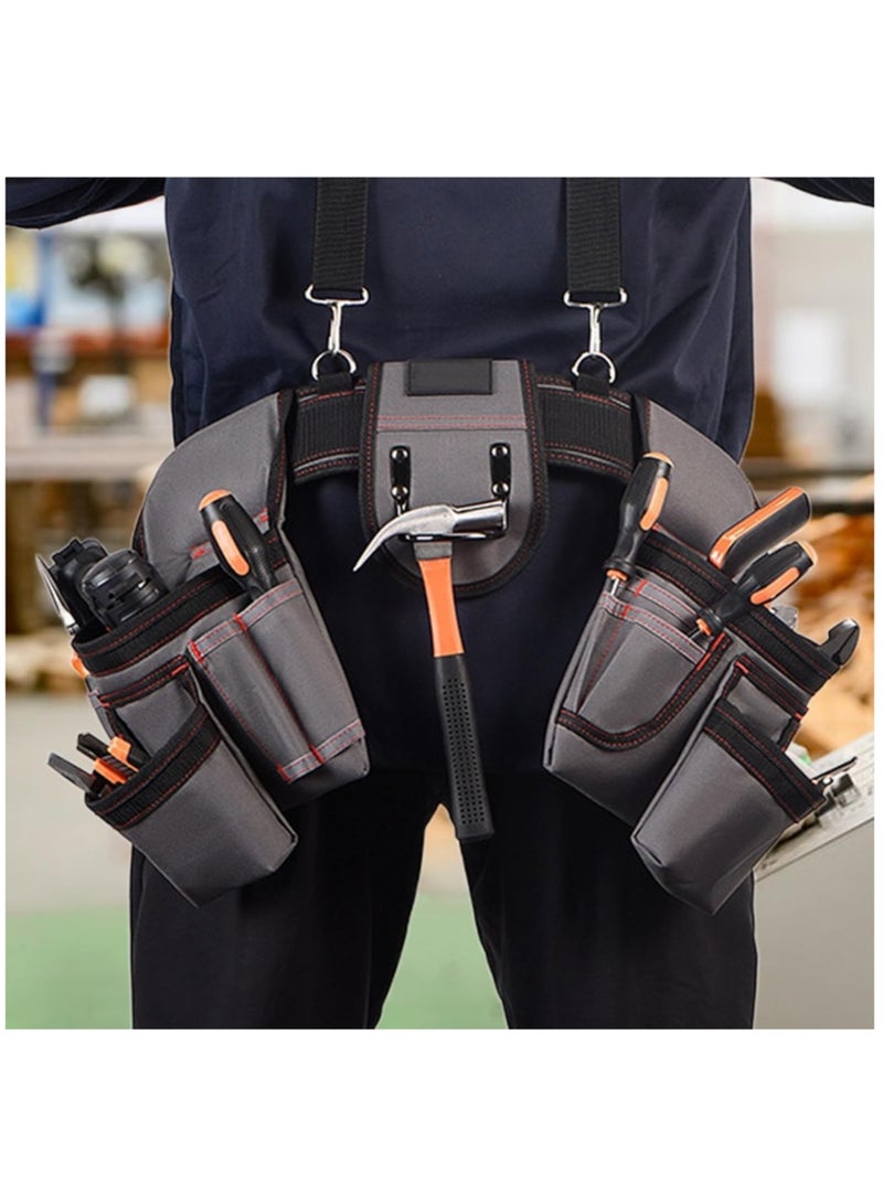 Ainawo Professional Tool Belt For Men,Tool Belts With Suspenders,Magnetic Tool Pouch, Adjustable Utility Belt Tools Organizer, Heavy Duty Construction Work Bags Tool Pouch For Electrician, Carpenter - Image 5