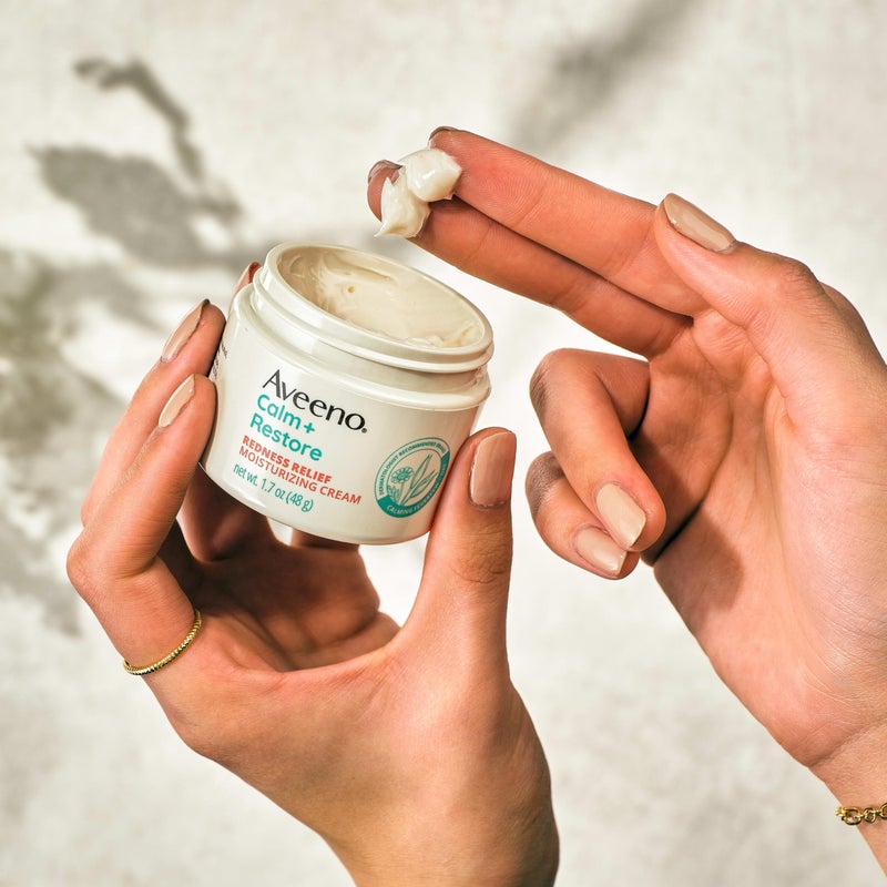 Aveeno Calm + Restore Facial Moisturizer Face Cream for Redness Relief, Non-Comedogenic, Ceramide & Vitamin B5, Hydrating for Dry, Sensitive Skin, Hypoallergenic, Fragrance-Free, 1.7 oz - Image 3