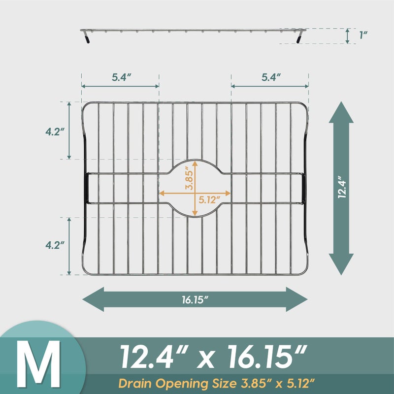 SunnyPoint 304 Stainless Steel Sink Protector Rack â€“ Rust-Resistant Grid for Kitchen Sink Bottom, Scratch Prevention, Drainage Support, Fits Sinks 16.15" x 12.4", Center Drain Hole Required - Image 2