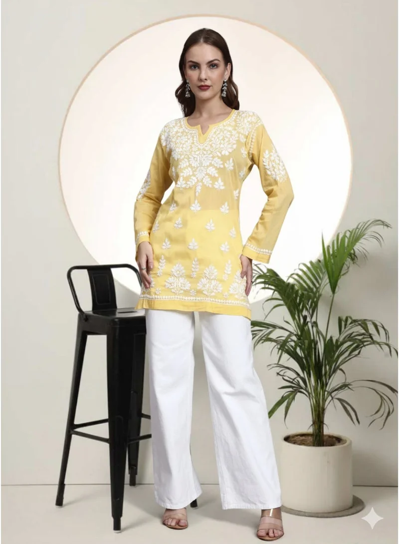 الايا بلوزة قصيرة مطرزة يدوياً بالقطن شيكانكاري للنساء