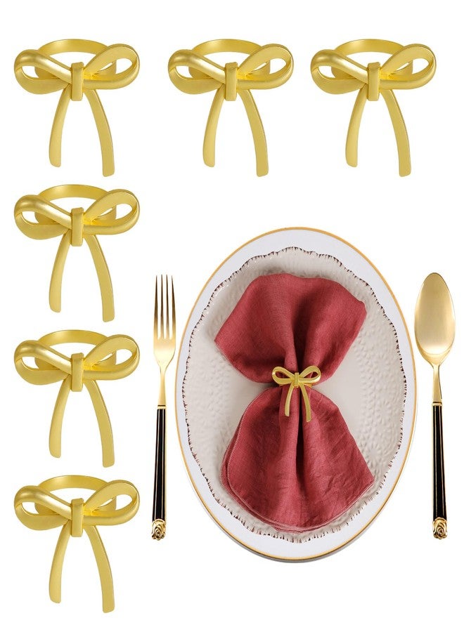 wonlex Matte Gold Bow Napkin Rings Set of 6, Alloy Spring Butterfly Napkin Ring Holders for Easter, Wedding, Banquet, Dinner Party, Table Setting, Family Gathering - Image 1
