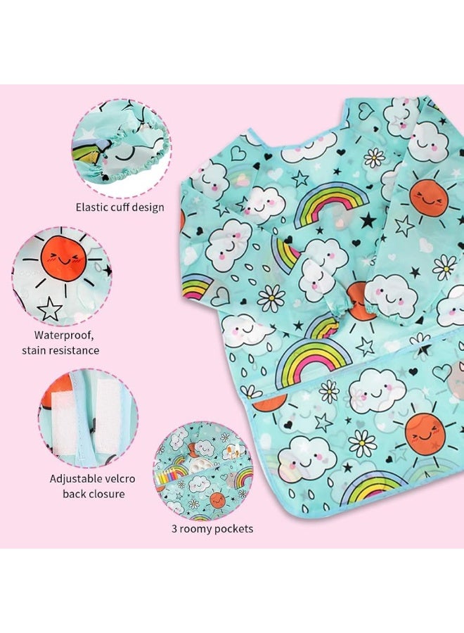 Cubaco Kids Painting Apron, 2pcs Waterproof Art Smocks For Child 3-8 Years, Kids Smocks for Painting Aprons with Long Sleeve - Image 2