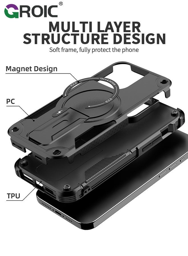GROIC Case for iPhone 15 6.1 Inch with 1 Pack Camera Lens Protector, Built-in Stand [Compatible MagSafe] Shockproof Vertical and Horizontal Kickstand Phone - Image 3