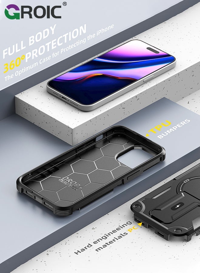 GROIC Case for iPhone 15 6.1 Inch with 1 Pack Camera Lens Protector, Built-in Stand [Compatible MagSafe] Shockproof Vertical and Horizontal Kickstand Phone - Image 5