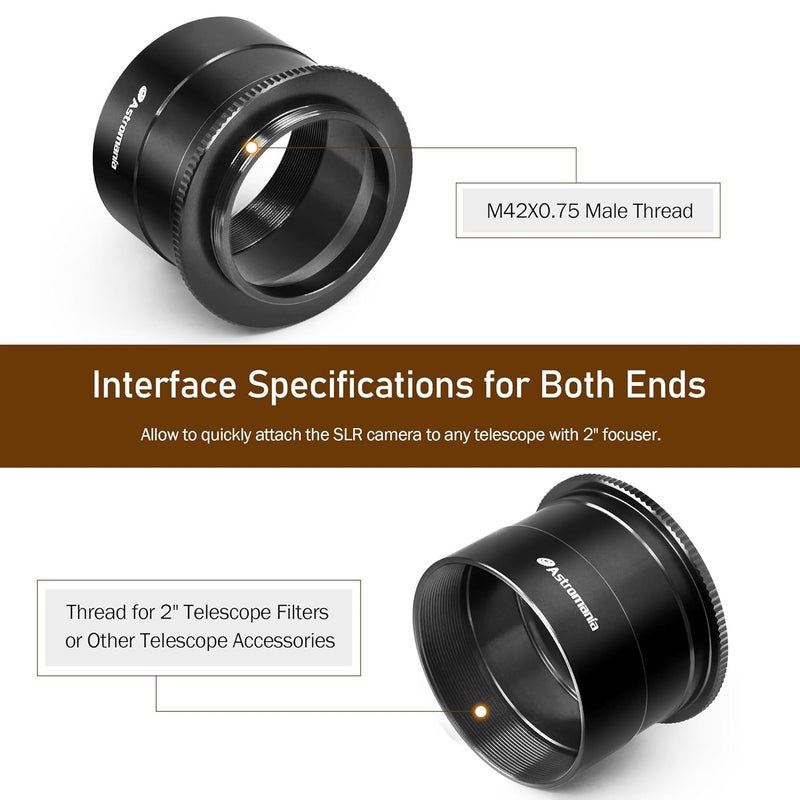 Astromania 2" T-2 Focal camera adapter for SLR cameras - simply attach your camera to the telescope - Image 3