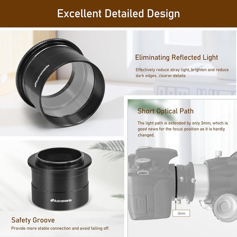 Astromania 2" T-2 Focal camera adapter for SLR cameras - simply attach your camera to the telescope - Image 4