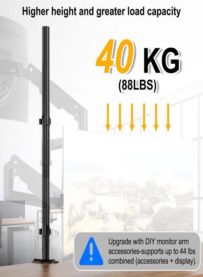 PUTORSEN Steel Extra Tall 32 Inch 2-Section Monitor Stand Pole - with Mounting Base, Heavy Duty Center Pole (Supports Up to Max. 88 lbs), 2 Mounting Options, Black - Image 2