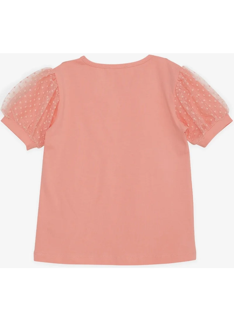 Breeze Girl's T-Shirt with Tulle Sleeves, Age 8-12, Salmon