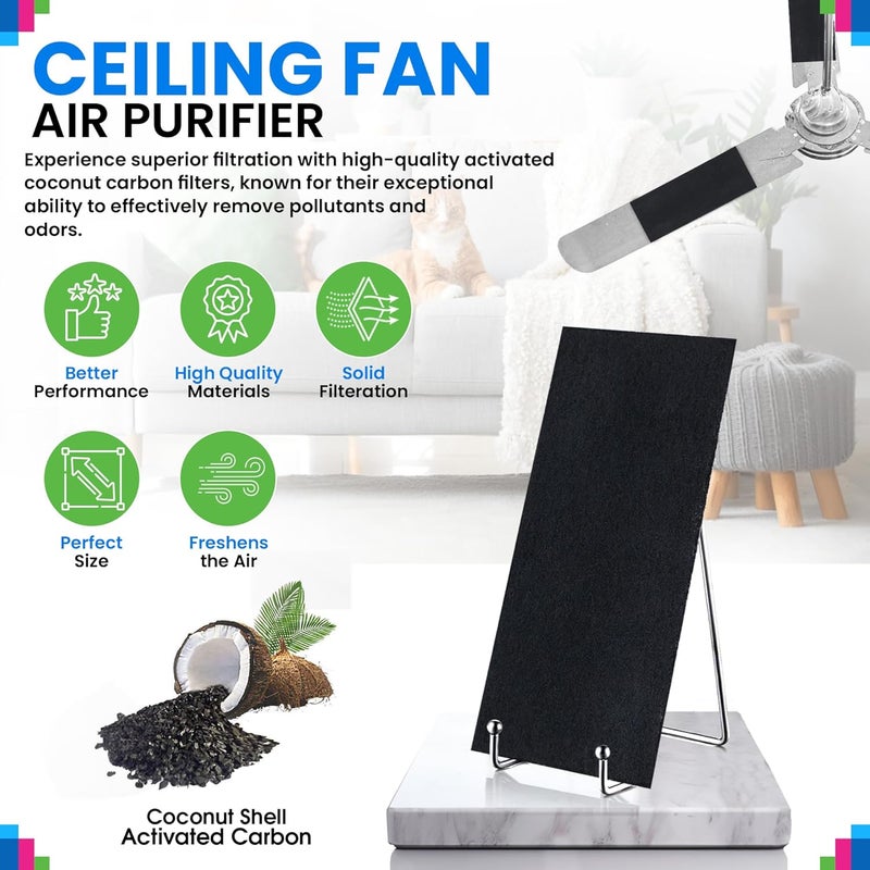 Bagean Ceiling Fan Filters for Blades - Coconut Shell Activated Carbon Unscented Dust Catcher Ceiling Fan Filter - Easy Peel & Stick on Fans - Blade Air Purifier Pads Absorbs Odors & Freshens the Air (5-Pcs) - Image 1