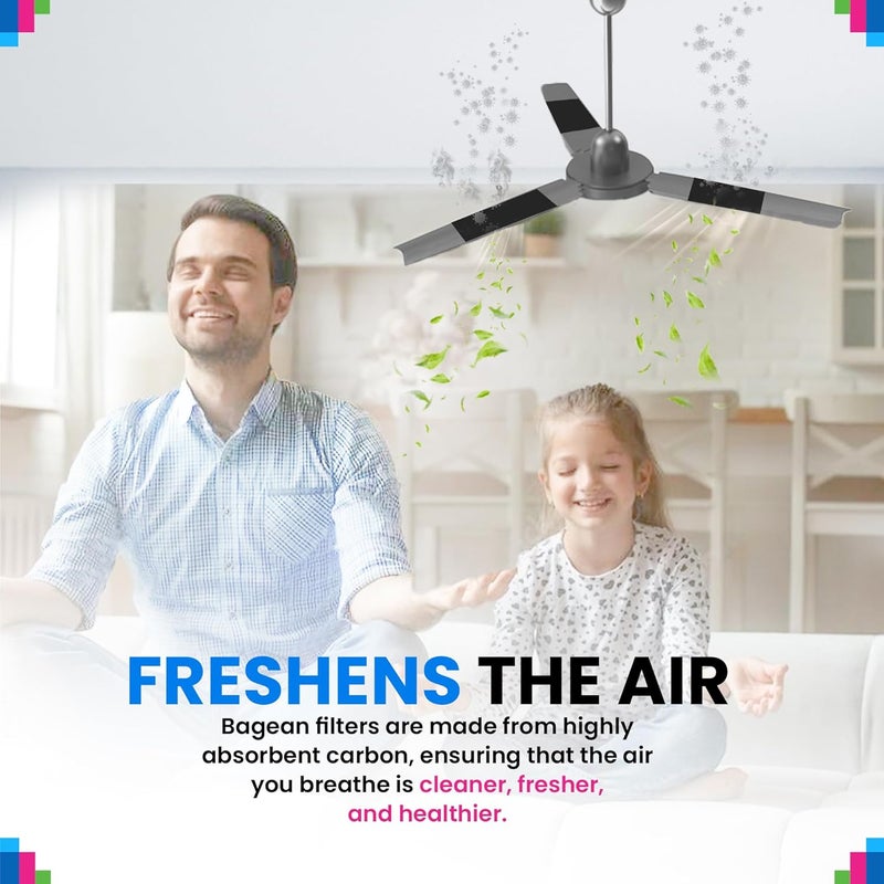 Bagean Ceiling Fan Filters for Blades - Coconut Shell Activated Carbon Unscented Dust Catcher Ceiling Fan Filter - Easy Peel & Stick on Fans - Blade Air Purifier Pads Absorbs Odors & Freshens the Air (5-Pcs) - Image 4