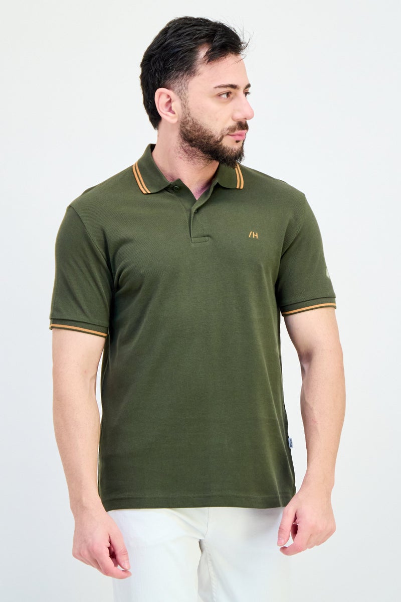 Selected Homme Men Regular Fit Embroidered Logo Short Sleeves Polo Shirt, Dark Green - Image 1