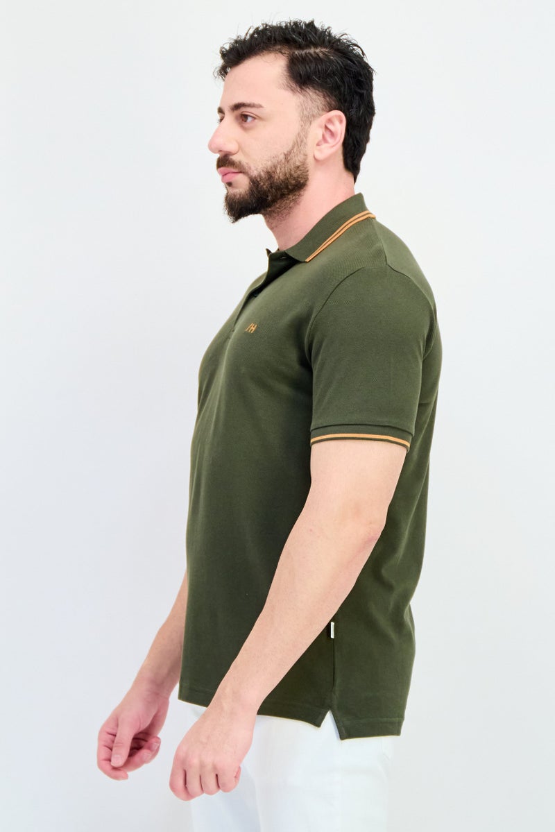 Selected Homme Men Regular Fit Embroidered Logo Short Sleeves Polo Shirt, Dark Green - Image 2