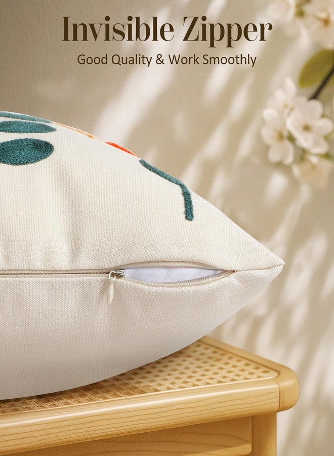 Kokaaee Embroidered Throw Pillow Covers - 20x20 Decorative Pillow Covers with Zipper Aesthetic Cute Design Boho Summer Throw Pillowcases for Couch Sofa Bed Indoor, Plants - Image 3