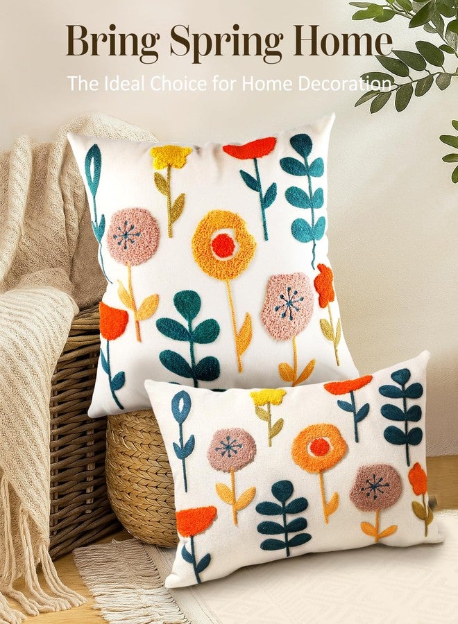 Kokaaee Embroidered Throw Pillow Covers - 20x20 Decorative Pillow Covers with Zipper Aesthetic Cute Design Boho Summer Throw Pillowcases for Couch Sofa Bed Indoor, Plants - Image 5