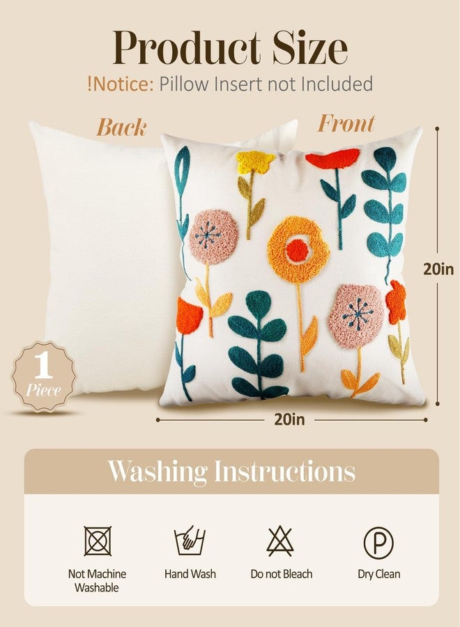 Kokaaee Embroidered Throw Pillow Covers - 20x20 Decorative Pillow Covers with Zipper Aesthetic Cute Design Boho Summer Throw Pillowcases for Couch Sofa Bed Indoor, Plants - Image 4