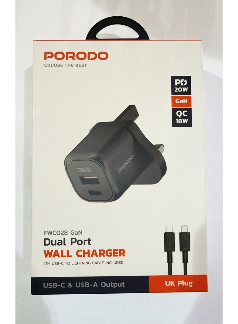 برودو شاحن جداري بمنفذين مع كيبل تايب سي تو لايتنق