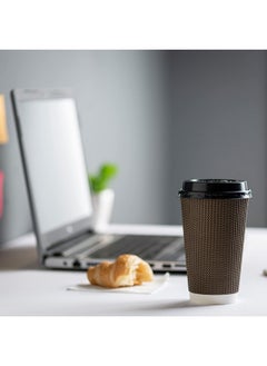 Comfy Package Comfy Package [16 oz. - 50 Sets Insulated Brown Patterned Ripple Paper Hot Coffee Cups With Lids (Lids Color May Vary) - Ideal for Hot Beverages, Travel, and Office Use  - Image 5