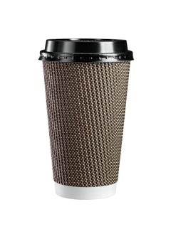 Comfy Package Comfy Package [16 oz. - 50 Sets Insulated Brown Patterned Ripple Paper Hot Coffee Cups With Lids (Lids Color May Vary) - Ideal for Hot Beverages, Travel, and Office Use  - Image 1