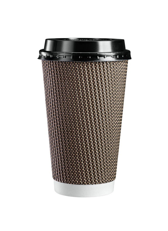 Comfy Package - Comfy Package [16 oz. - 50 Sets Insulated Brown Patterned Ripple Paper Hot Coffee Cups With Lids (Lids Color May Vary) - Ideal for Hot Beverages, Travel, and Office Use - Image 1