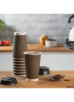 Comfy Package Comfy Package [16 oz. - 50 Sets Insulated Brown Patterned Ripple Paper Hot Coffee Cups With Lids (Lids Color May Vary) - Ideal for Hot Beverages, Travel, and Office Use  - Image 3