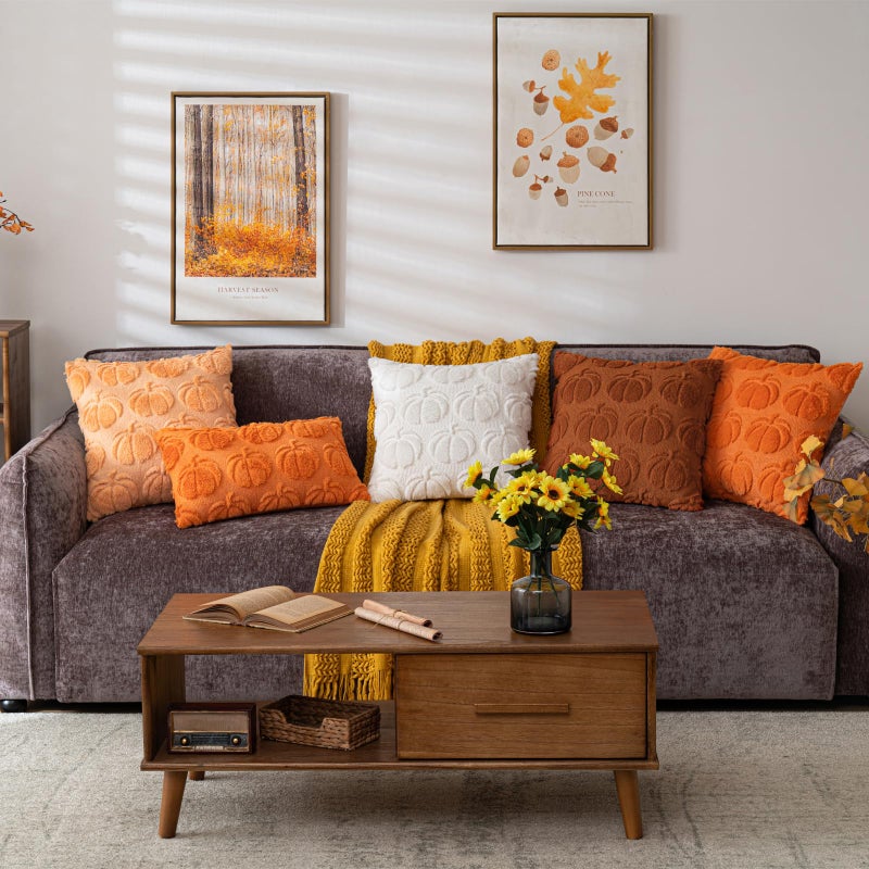 Cosibono Pumpkin Fall Decorative Covative Covers 20 "X20" مجموعة من 2 أغطية وسادة من الفراء الناعمة ذات الكريمة الناعمة لخريف الحصاد الفخمة ، ولهجة وسادة لأغطية الأريكة المزرعة. - Image 5