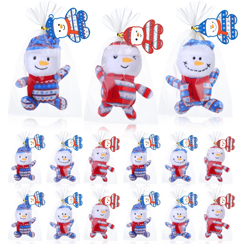 Poen 18 Pack Winter Snowman Plush Toys Bulk 4 Stuffed Snowman Nordic Pajamas Animals with Cards for Winter Stocking Filling Wonderland Party Favors - Image 3