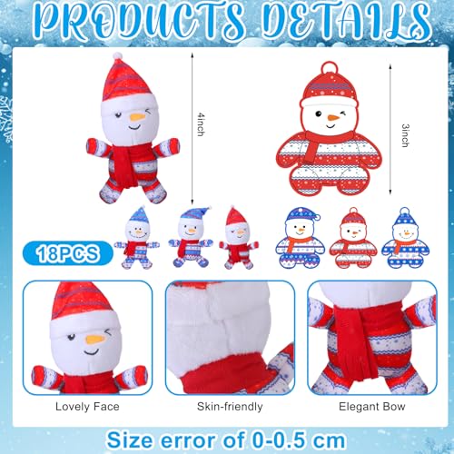 Poen 18 Pack Winter Snowman Plush Toys Bulk 4 Stuffed Snowman Nordic Pajamas Animals with Cards for Winter Stocking Filling Wonderland Party Favors - Image 5